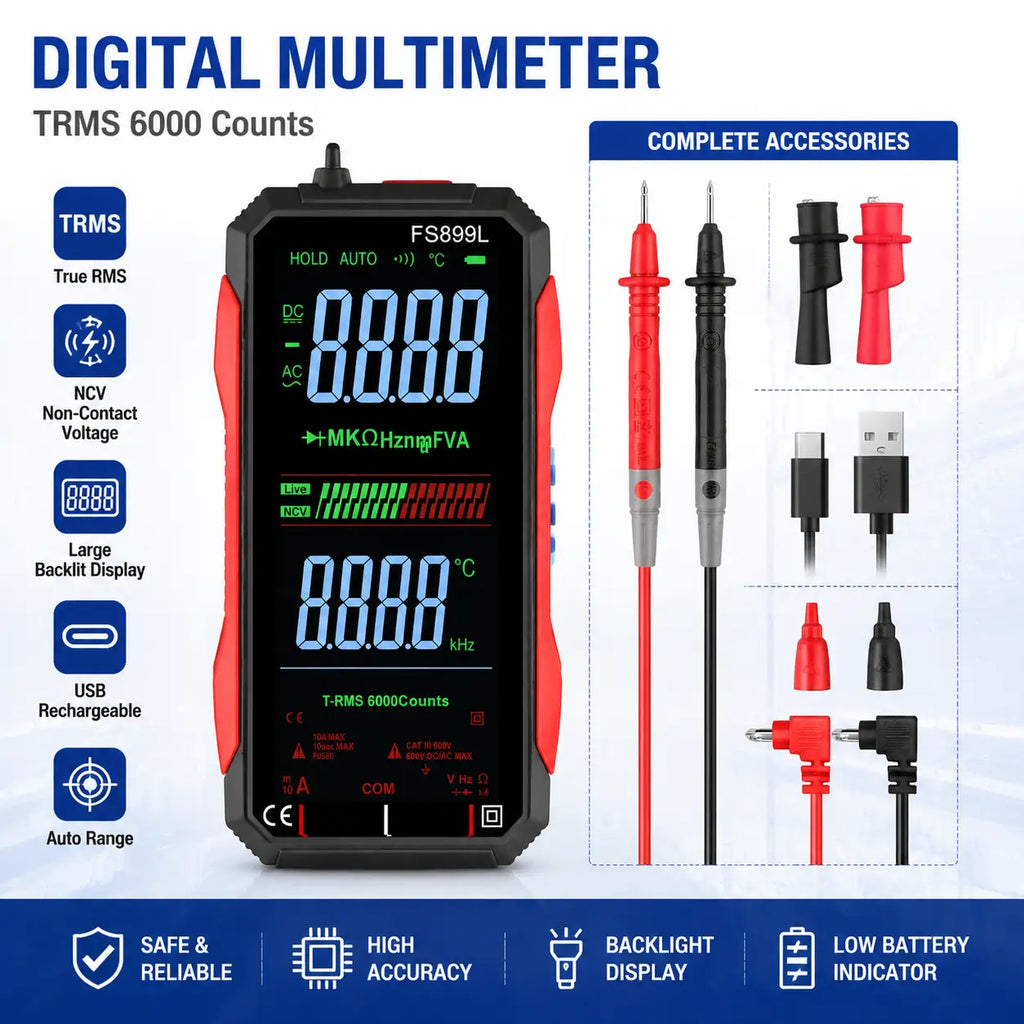 Rechargeable, Auto-Ranging, NCV Voltage Tester with Live/Neutral Wire Detection