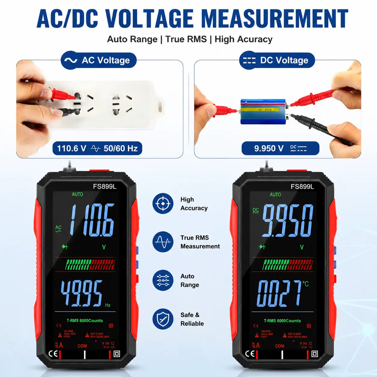 Rechargeable, Auto-Ranging, NCV Voltage Tester with Live/Neutral Wire Detection