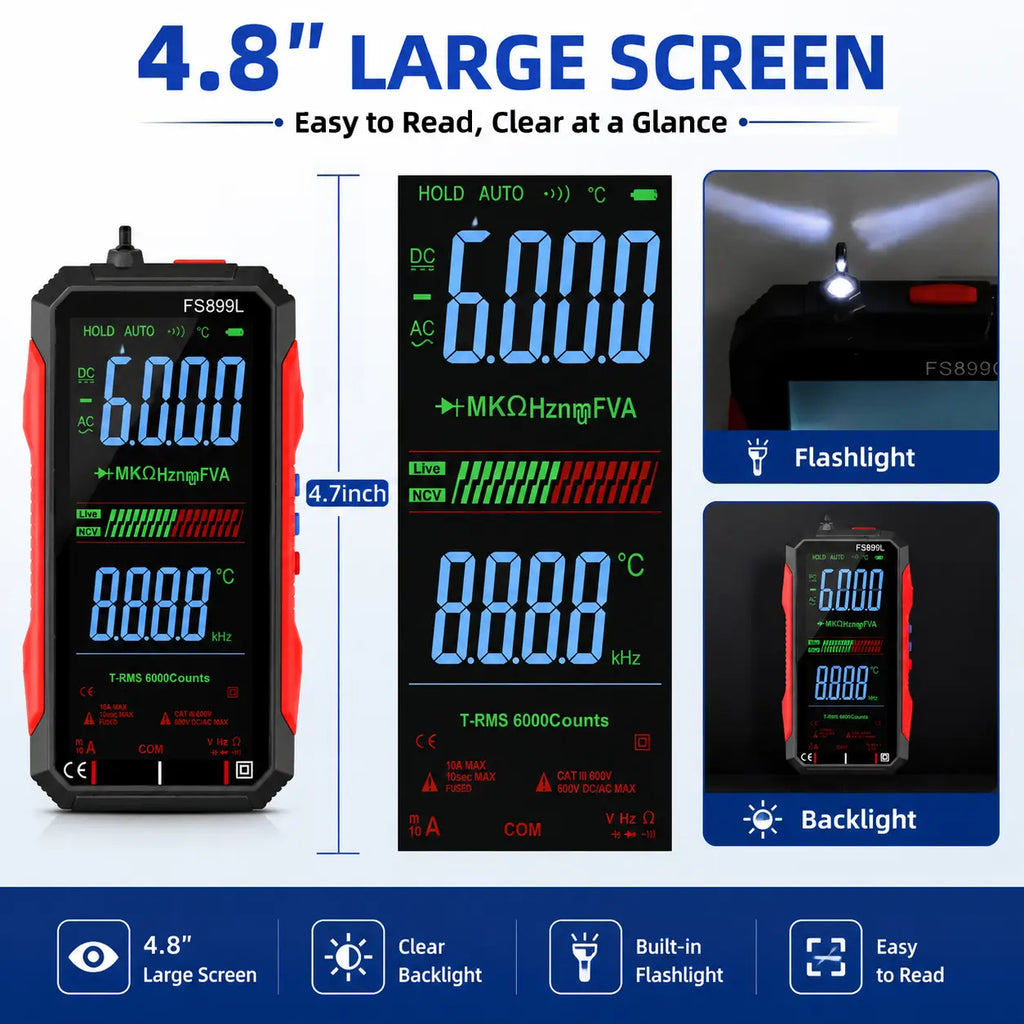 Rechargeable, Auto-Ranging, NCV Voltage Tester with Live/Neutral Wire Detection