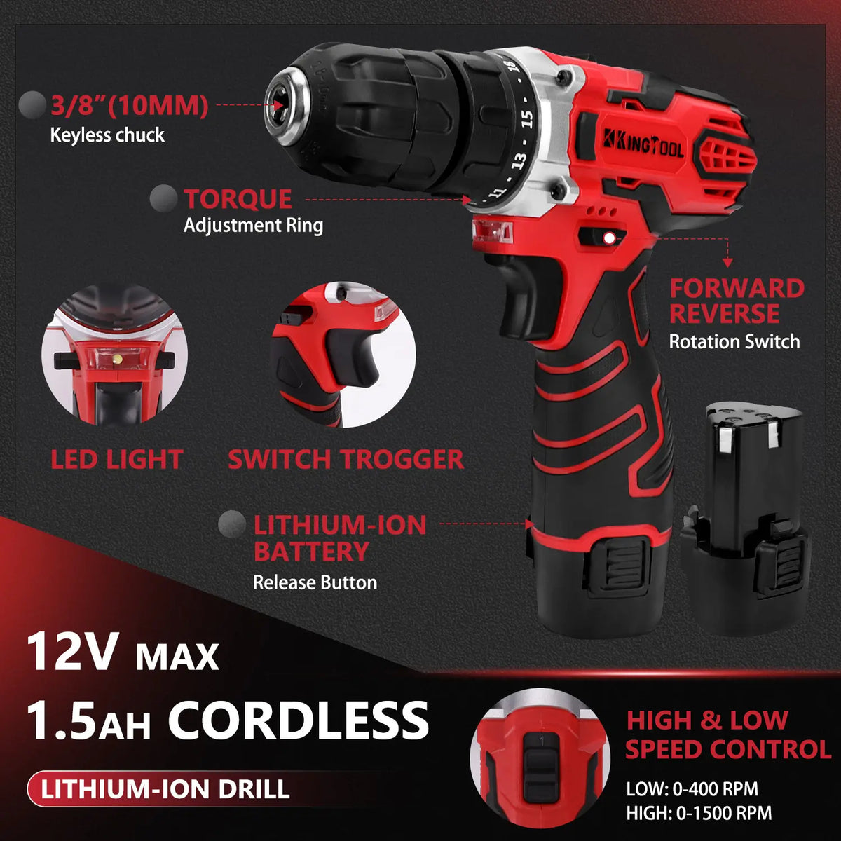 KingTool 276-Piece Tool Set Kit - Tool kit with 12V Cordless Power Drill Driver Toolbox