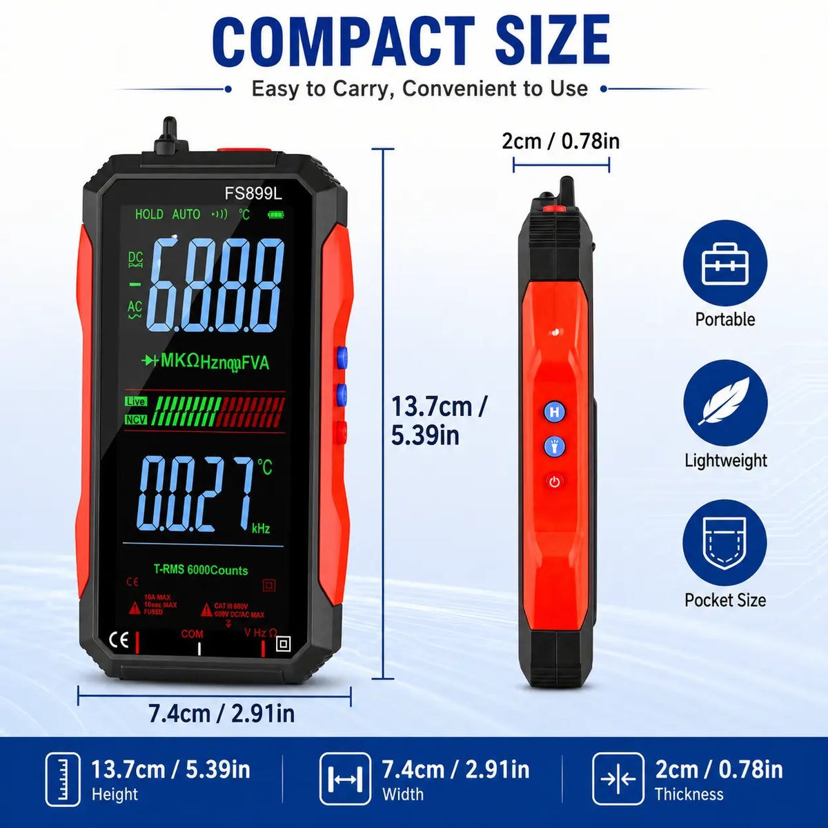 Rechargeable, Auto-Ranging, NCV Voltage Tester with Live/Neutral Wire Detection