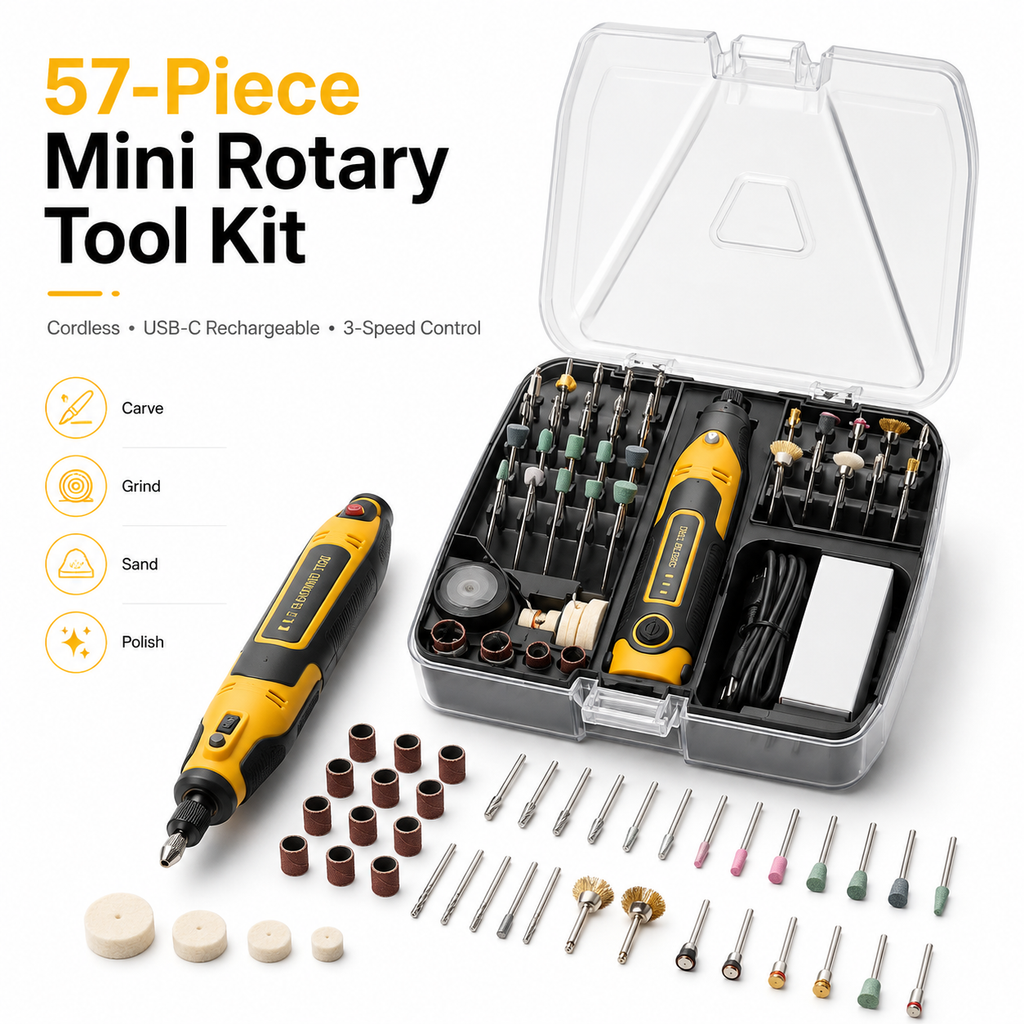 57-Piece Cordless Mini Rotary Tool Kit for Carving, Engraving & Polishing