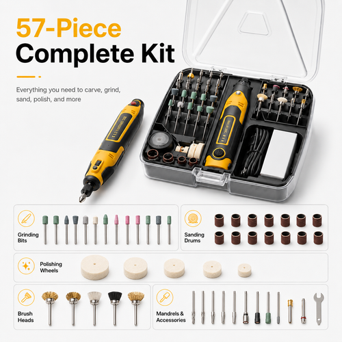 57-Piece Cordless Mini Rotary Tool Kit for Carving, Engraving & Polishing