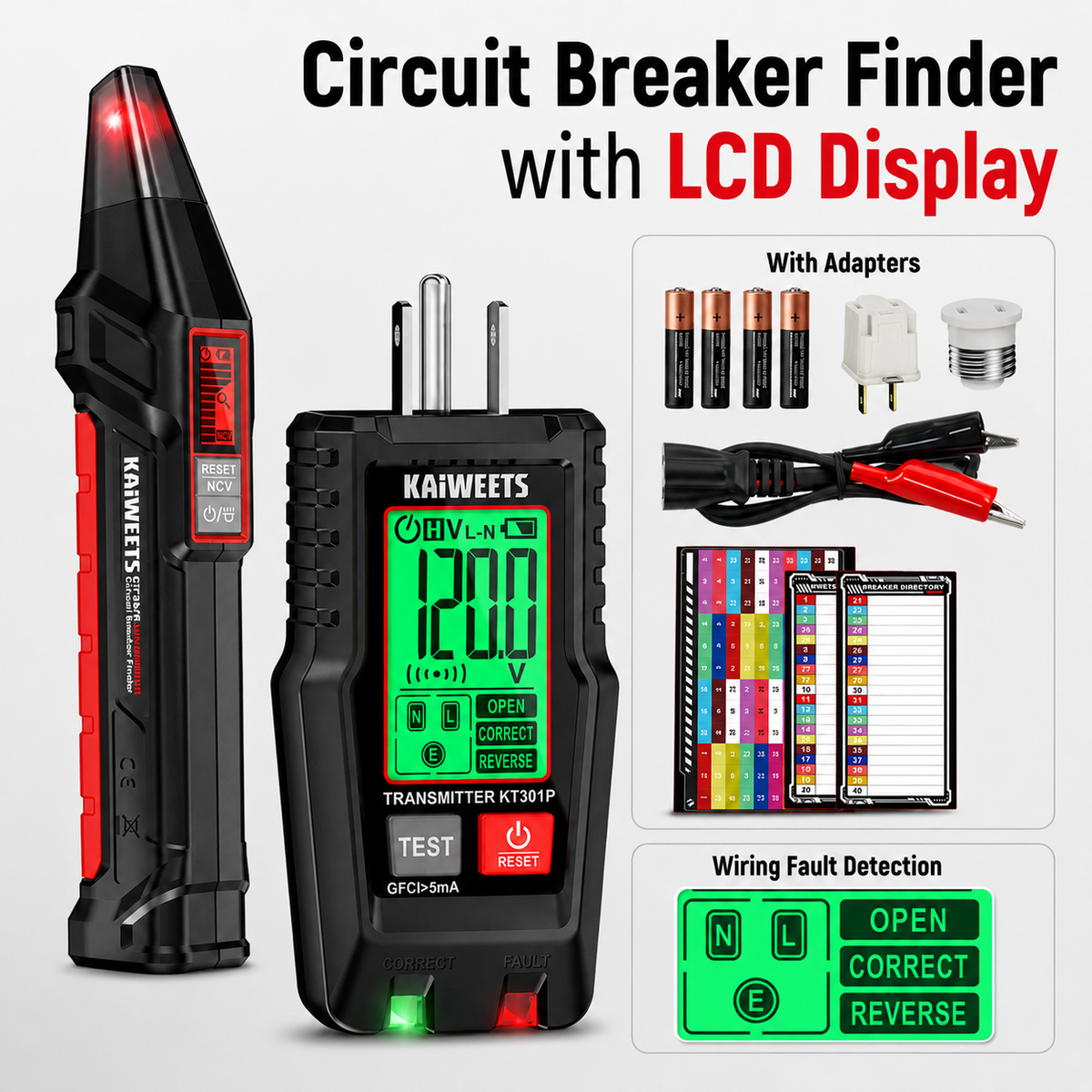 Digital Circuit Breaker Finder with LCD, GFCI & NCV Tester Kit