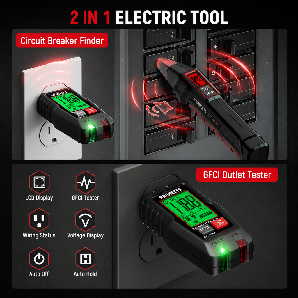 Digital Circuit Breaker Finder with LCD, GFCI & NCV Tester Kit