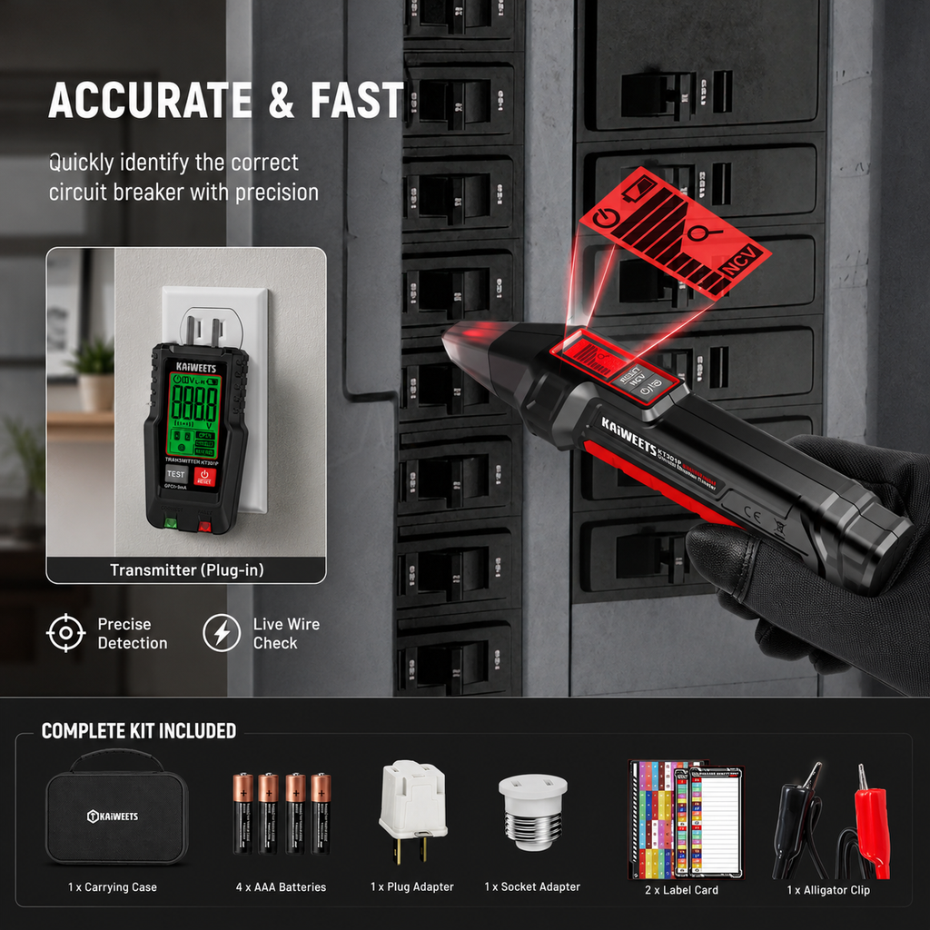 Digital Circuit Breaker Finder with LCD, GFCI & NCV Tester Kit